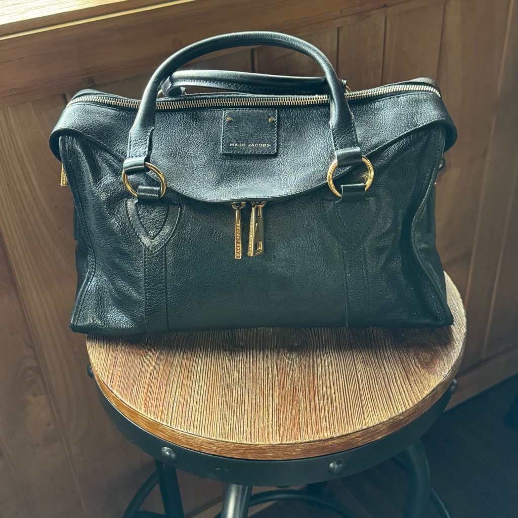 New Authentic Marc Jacobs Black Leather Satchel With Gold Accents (W.Dustbag)